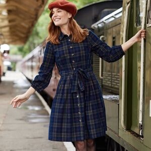 JOANIE - Alfreda Corduroy Woven Check Shirt Dress (Size 14UK/10US)